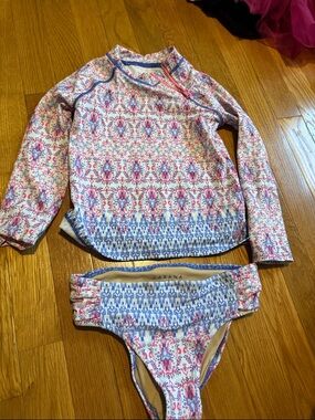 Cabana Life Pink & Blue Kids Long-Sleeve Rashguard Swim Set